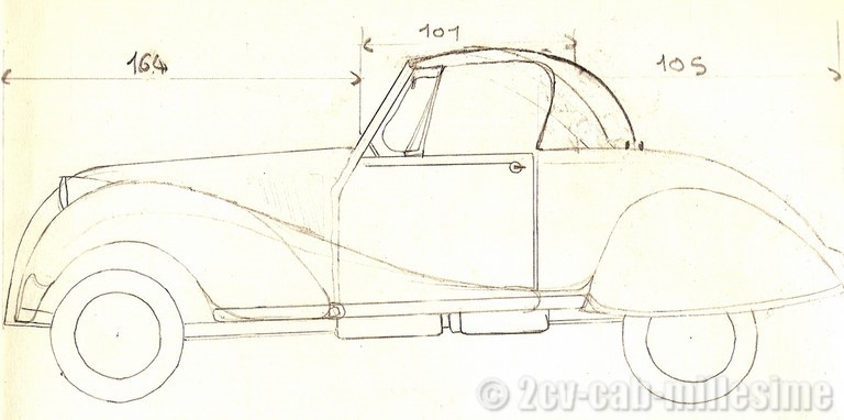 croquis fini avec cotes 2 cv cabriolet millesime